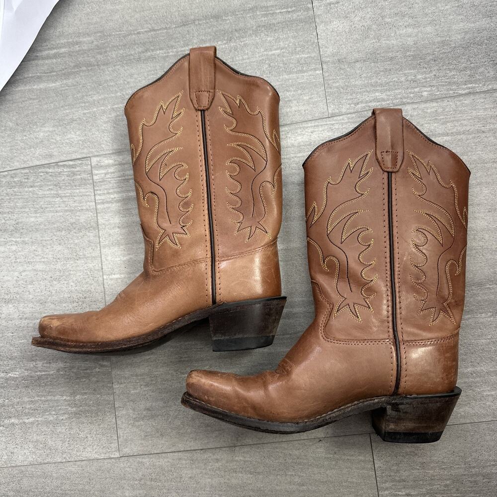 BOYS OLD WEST COWBOY SNIP TOE BROWN BOOTS SIZE 1.5D CF8229 - Picture 3 of 6